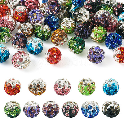 40Pcs 10 Colors Round Handmade Pave Disco Ball Beads RB-TA0001-13-1