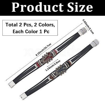 2Pcs 2 Colors Alloy & Leather Cord Bracelets for Men Women BJEW-CL0001-57-1