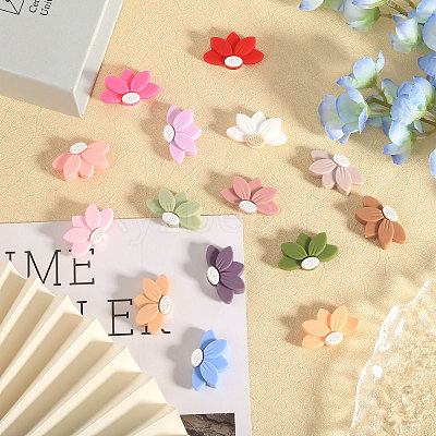 15Pcs 15 Colors Lotus Food Grade Eco-Friendly Silicone Focal Beads SIL-CA0003-05-1