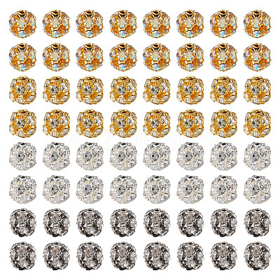 80Pcs 4 Colors Brass Rhinestone Beads KK-TA0002-11B-1