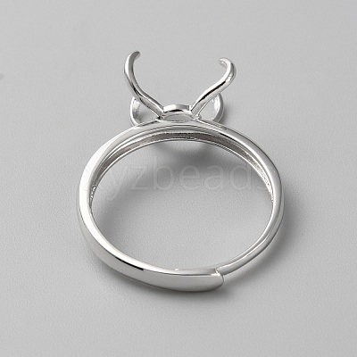Adjustable Rhodium Plated Sterling Silver Finger Rings Components STER-WH0008-28P-1