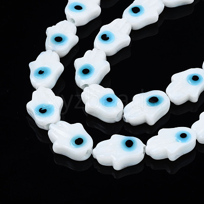 Handmade Evil Eye Lampwork Beads Strands LAMP-WH0006-06G-1