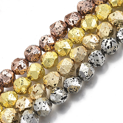 Electroplated Natural Lava Rock Beads Strands G-S352-31B-B-1