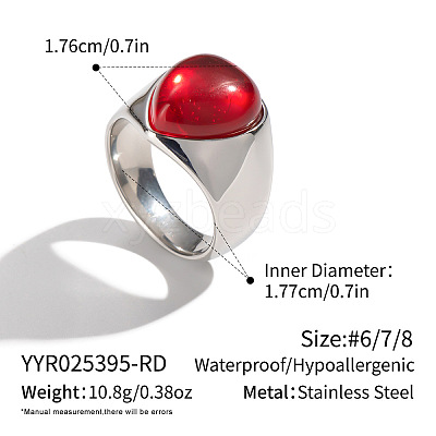 304 Stainless Steel Natural Agate Finger Rings for Women QT5525-4-1