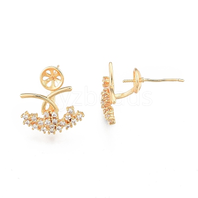 Brass Pave Clear Cubic Zirconia Stud Earring Findings KK-N216-534-1