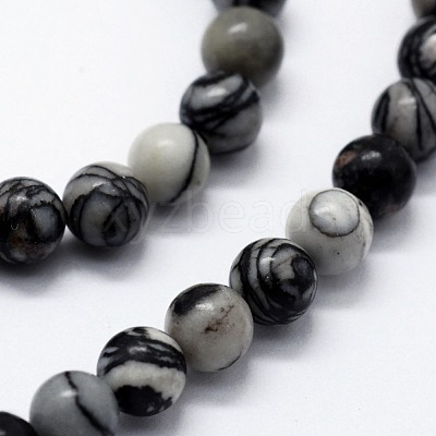 Natural Black Silk Stone/Netstone Beads Strands G-I199-11-6mm-1