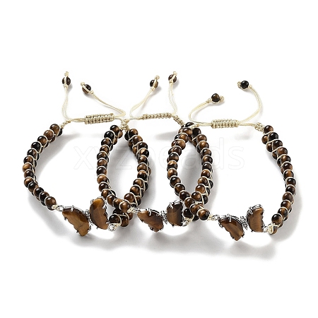 Natural Tiger Eye Braided Round Bead Bracelets BJEW-K251-06A-1