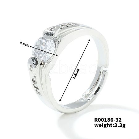 Fashionable Unisex Brass Micro Pave Clear Cubic Zirconia Solitaire Ring VA2990-9-1