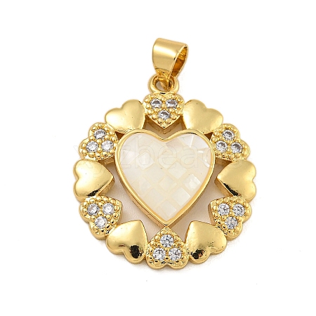 Heart Rack Plating Brass Micro Pave Cubic Zirconia Pendants KK-C074-54G-1