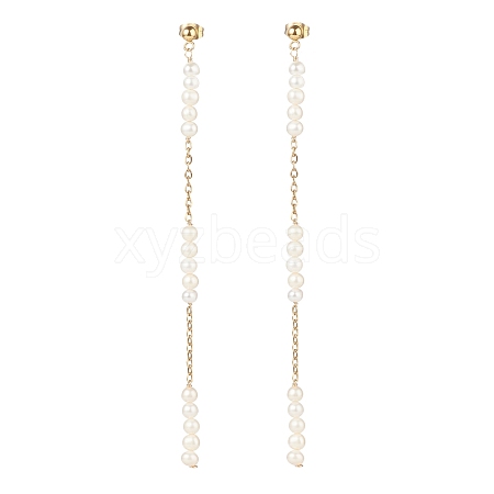 Natural Pearl Beaded Long Chain Dangle Stud Earrings EJEW-JE04932-1