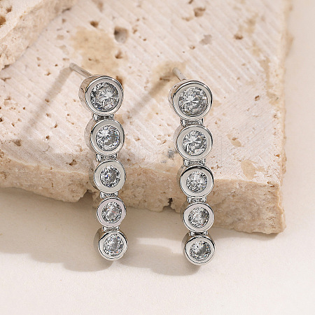 Brass Clear Cubic Zirconia Stud Earrings WGA7D61-02-1