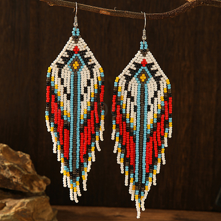 Bohemian Style Geometric Glass Bead Tassel Earrings for Women NA5145-3-1