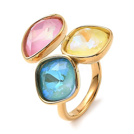 Teardrop & Square Glass Open Cuff Rings RJEW-G289-01G-08-1