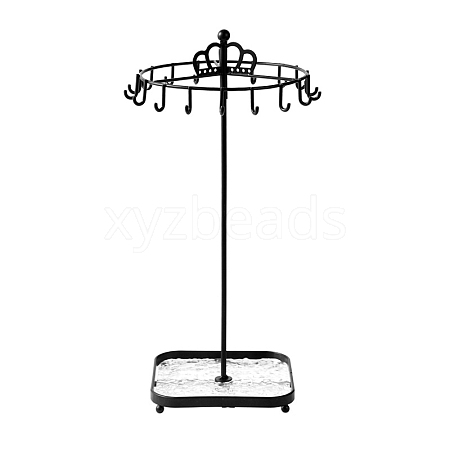 Rotatable Crown Iron Necklace Display Stands with Trays PW-WG5F7B2-02-1