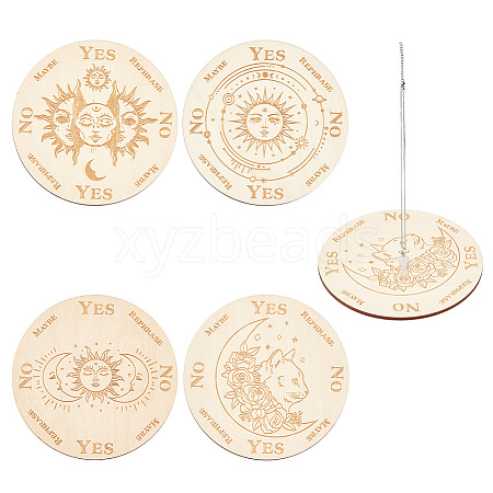 AHADEMAKER 4Pcs 4 Style Sun & Cat Pattern Wooden Pendulum Board DIY-GA0005-04A-1