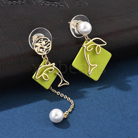 Brass Imitation Pearl Stud Earrings EJEW-D301-04G-1