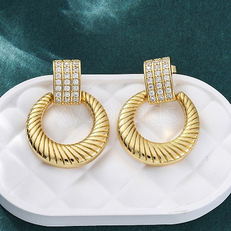 Ring Brass Micro Pave Clear Cubic Zirconia Dangle Stud Earrings EJEW-R025-08G-1