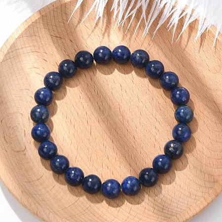 Natural Lapis Lazuli(Dyed) Beaded Stretch Bracelet BJEW-F203-06-1