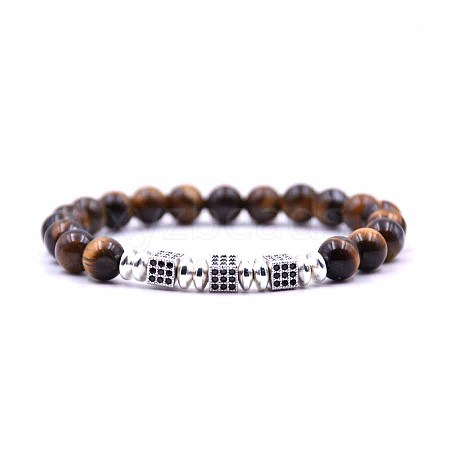 8mm Round Natural Tiger Eye Beaded Stretch Bracelets RC6467-5-1