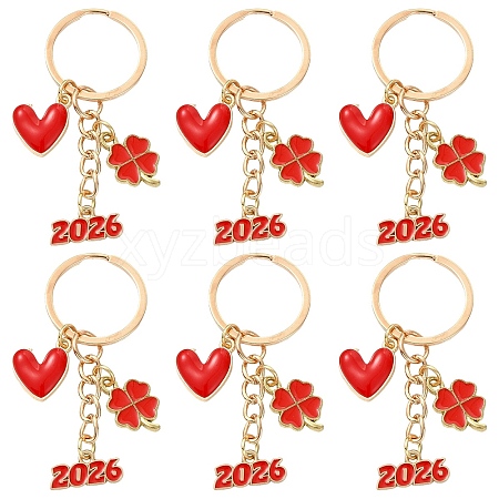 10Pcs Alloy Enamel Clover & Number 2026 & Heart Pendant Decorations KEYC-YW00284-1