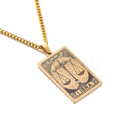 304 Stainless Steel Curb Chain Rectangle with Constellation Pendant Necklaces PW-WG0F5D0-20-1