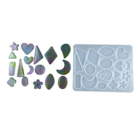 Leaf Heart Rectangle DIY Pendant Silicone Molds DIY-G109-01B-1