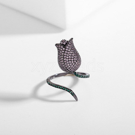 Rose Brass Micro Pave Cubic Zirconia Cuff Rings FS-WGEE242-04-1