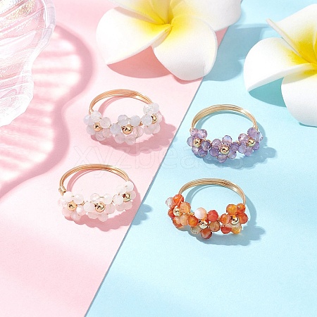 4Pcs Natural Gemstone Rings RJEW-TA00198-1