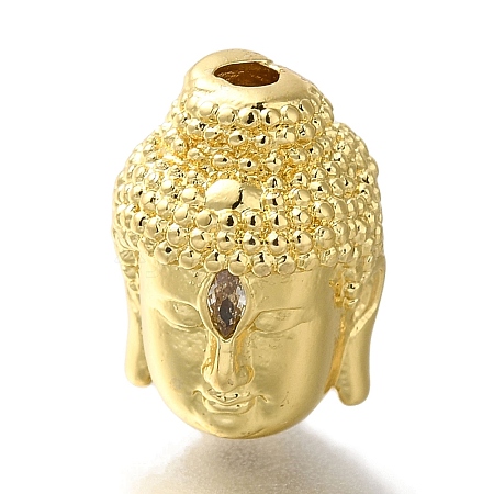 Buddha Head Rack Plating Brass Micro Pave Clear Cubic Zirconia Beads KK-U019-12G-1