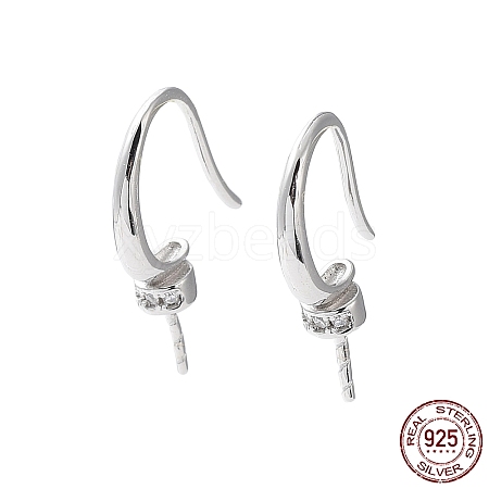 Rhodium Plated 925 Sterling Silver Micro Pave Cubic Zirconia Earring Hooks STER-E068-03P-1
