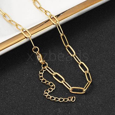 Ion Plating(IP) 304 Stainless Steel Paperclip Chain Necklace for Women NJEW-C011-03G-1