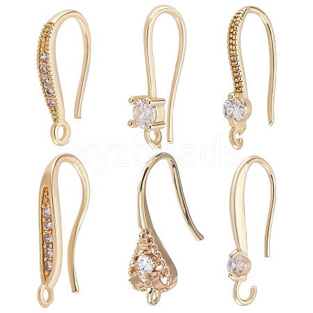 24Pcs 6 Style Brass Micro Pave Clear Cubic Zirconia Earring Hooks KK-BBC0002-11-1