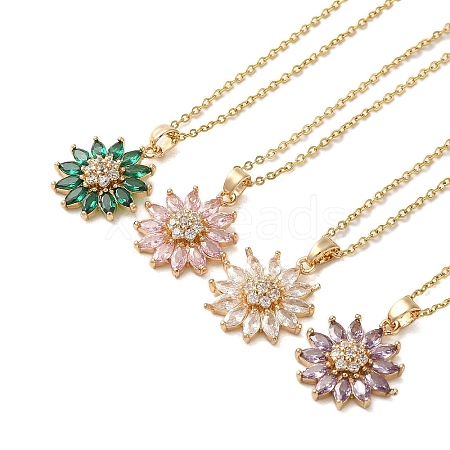 Brass Micro Pave Cubic Zirconia Pendant Necklaces for Women NJEW-E106-13KCG-1