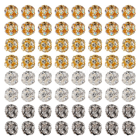 80Pcs 4 Colors Brass Rhinestone Beads KK-TA0002-11B-1