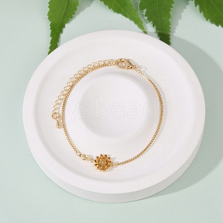 Brass Micro Pave Cubic Zirconia Birthday Flower Link Bracelets BJEW-U031-01G-11-1