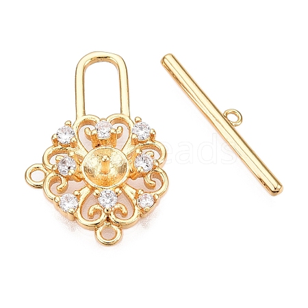 Brass Micro Pave Clear Cubic Zirconia Toggle Clasps KK-N254-142G-1