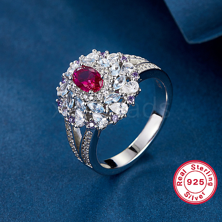 Elegant S925 Silver Floral Ring with Diamonds WM8786-4-1