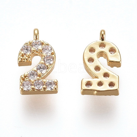 Brass Micro Pave Clear Cubic Zirconia Charms ZIRC-L075-60A-02G-1