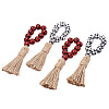 Crafans 8Pcs 2 Colors Tartan Pattern Wood Beads & Jute Tassel Napkin Rings AJEW-CF0001-06-2