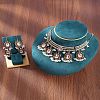 Rectangle Alloy Glass Choker Necklace & Earrings Sets for Women FS-WG507E8-04-1