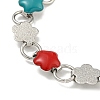 304 Stainless Steel Enamel Flower Link Chain Bracelets with Glitter Powder BJEW-S153-05P-02-2