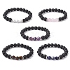 Natural Lava Rock & Mixed Gemstone Round Beaded Stretch Bracelets BJEW-JB09774-1