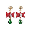 Bowknot Alloy with Acrylic & Brass Bell Stud Dangle Earrings EJEW-JE06092-1