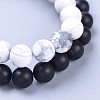 Natural Black Agate(Dyed & Heated) Bead and Natural Howlite Bead Stretch Bracelet Sets BJEW-JB04298-04-3