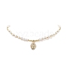 Brass Virgin Mary Pendant Necklace with Natural Pearl Beaded Chains for Women NJEW-JN04144-01-1