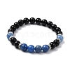 Dyed & Heated Natural Blue Aventurine & Black Onyx Round Beaded Stretch Bracelet BJEW-TA00427-02-1