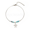 304 Stainless Steel Turtle Charm Anklet with Round Natural White Jade Beads for Women AJEW-AN00498-04-1