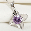 Flower Real Platinum Plated Brass Cubic Zirconia Pendants ZIRC-R014-24-1