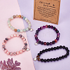 FIBLOOM 4Pcs 4 Styles Natural Mixed Gemstone Round Beaded Stretch Bracelets Set with Alloy Heart Charms BJEW-AN0001-72-5