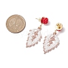 Rose with Leaf Seed Beads Stud Earrings EJEW-MZ00222-02-3